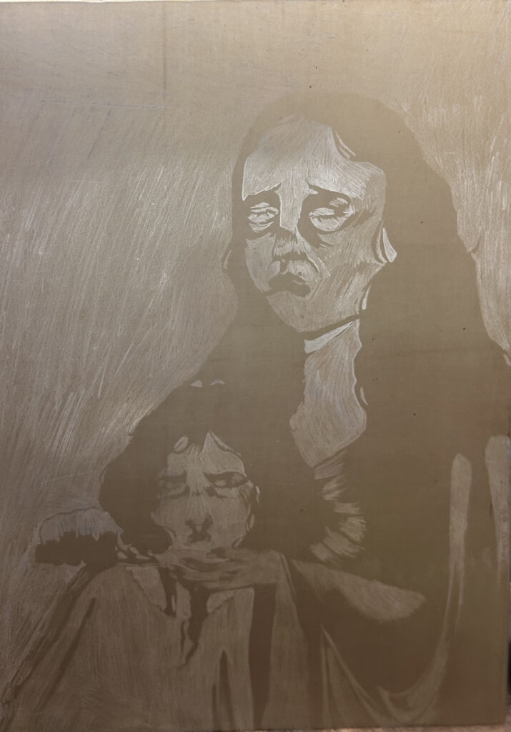 Autocensure est une impression permis par une gravure sur vernis mou, intervention de l'encre