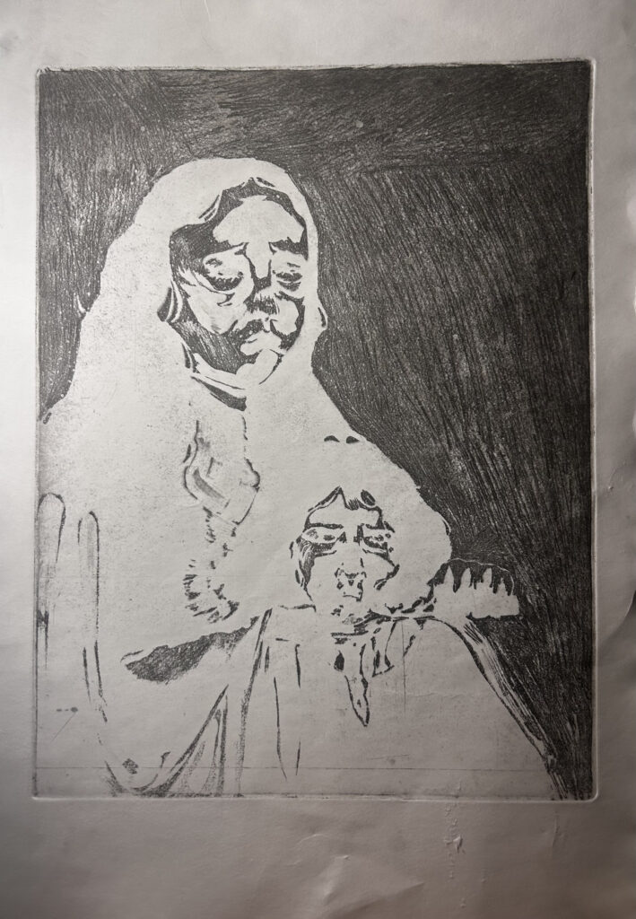 Autocensure est une impression permis par une gravure sur vernis mou, intervention de l'encre