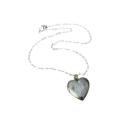collier et pendentif en forme de coeur, acier 