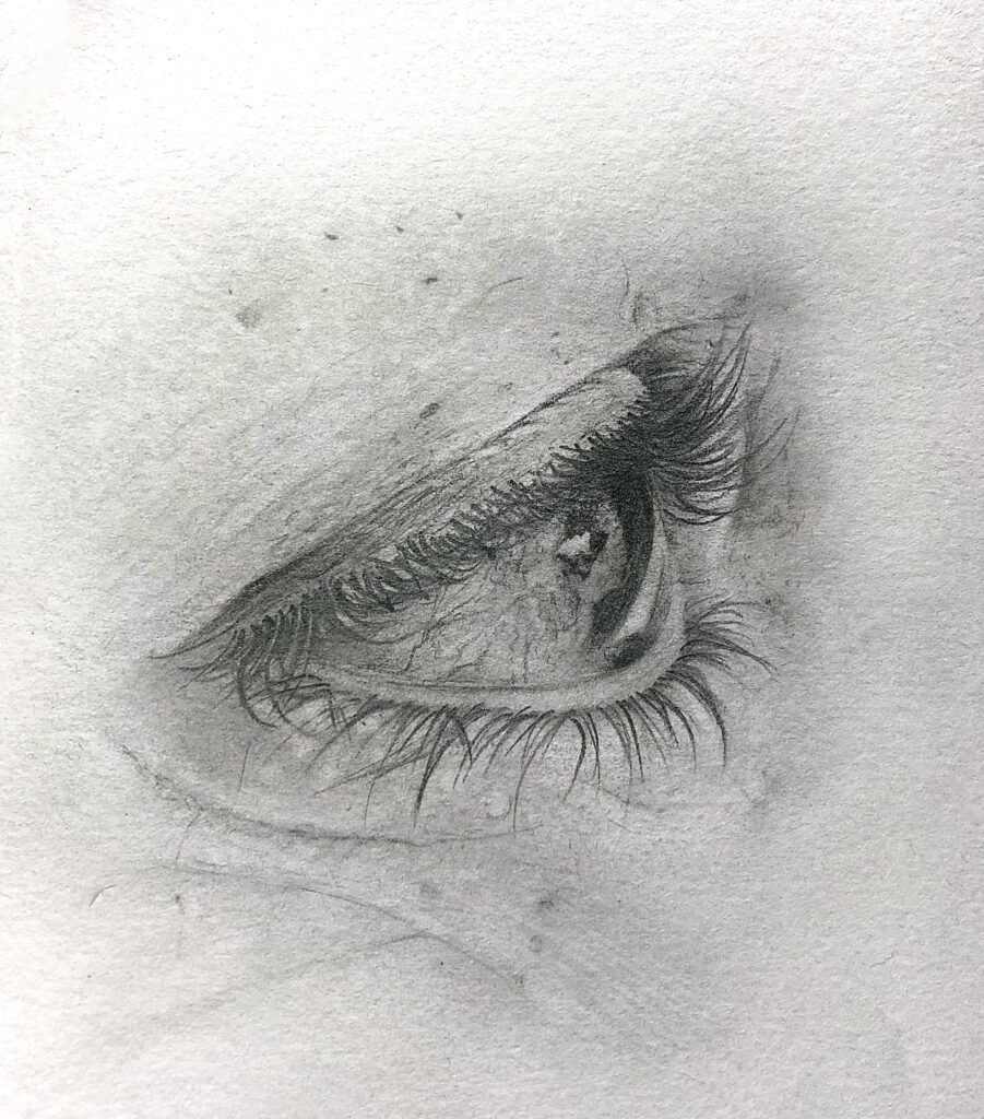 Oeil droit de ma maman, réalisé au crayon à papier